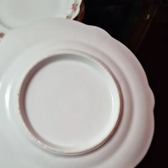 Vintage Scalloped Bone China Plates - Pink Rose Garland & Gold Rim - Set of 6 - Picture 13 of 15